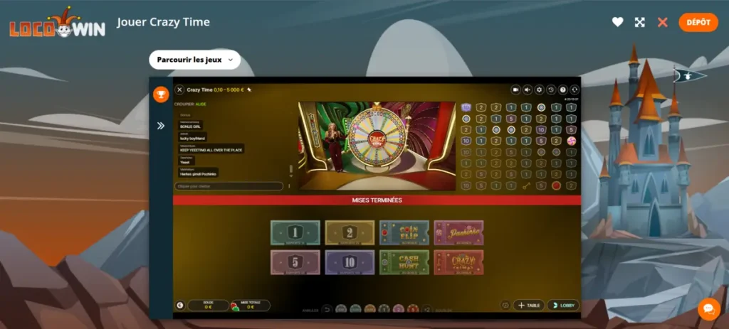 Mises terminées Crazy Time